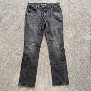 Johnny Was The Boyfriend Jeans Gray Embroidered Floral Relaxed Fit Womens 28